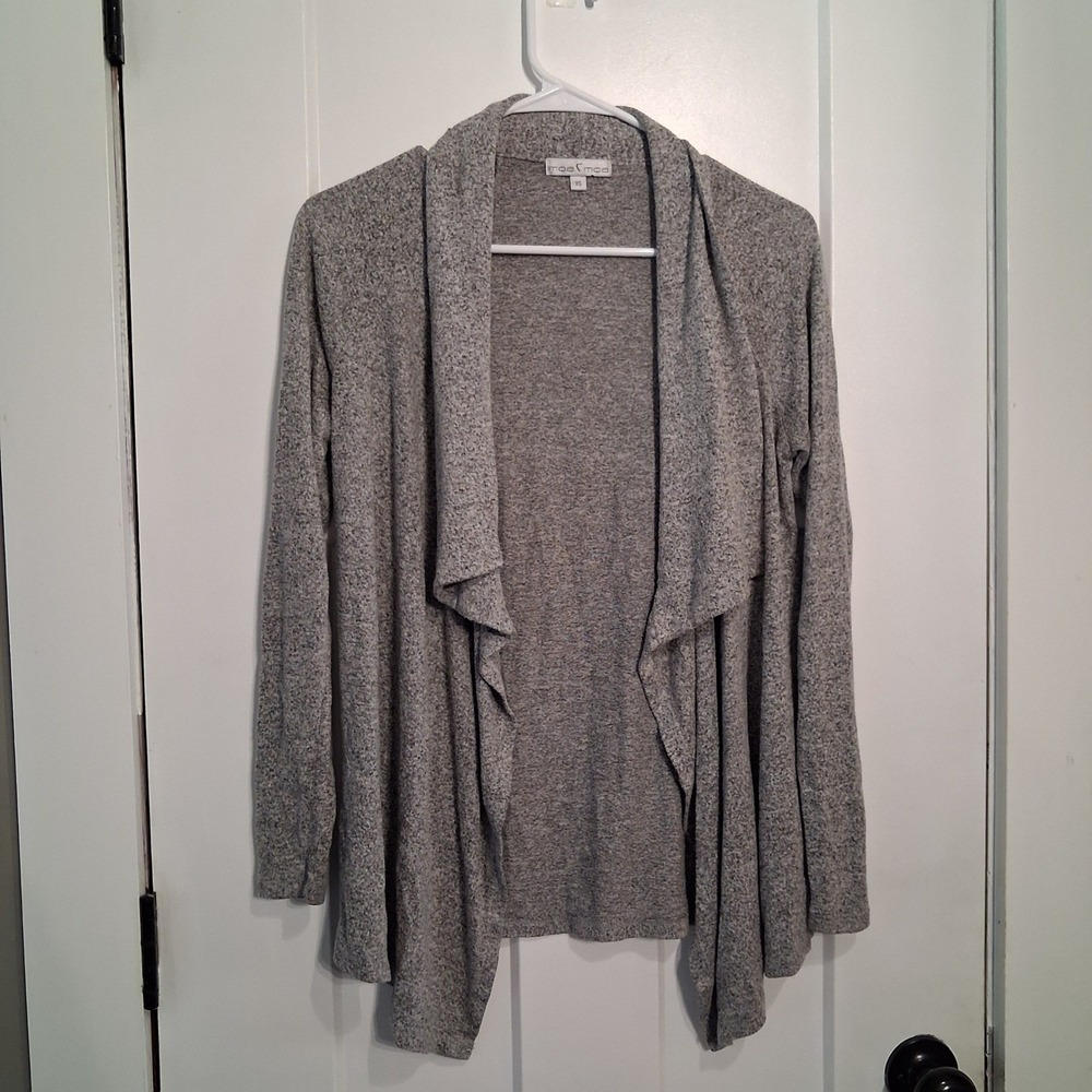 Moa Moa Womens Grey Marl Draped Waterfall Open Front Cardigan Sweater XS